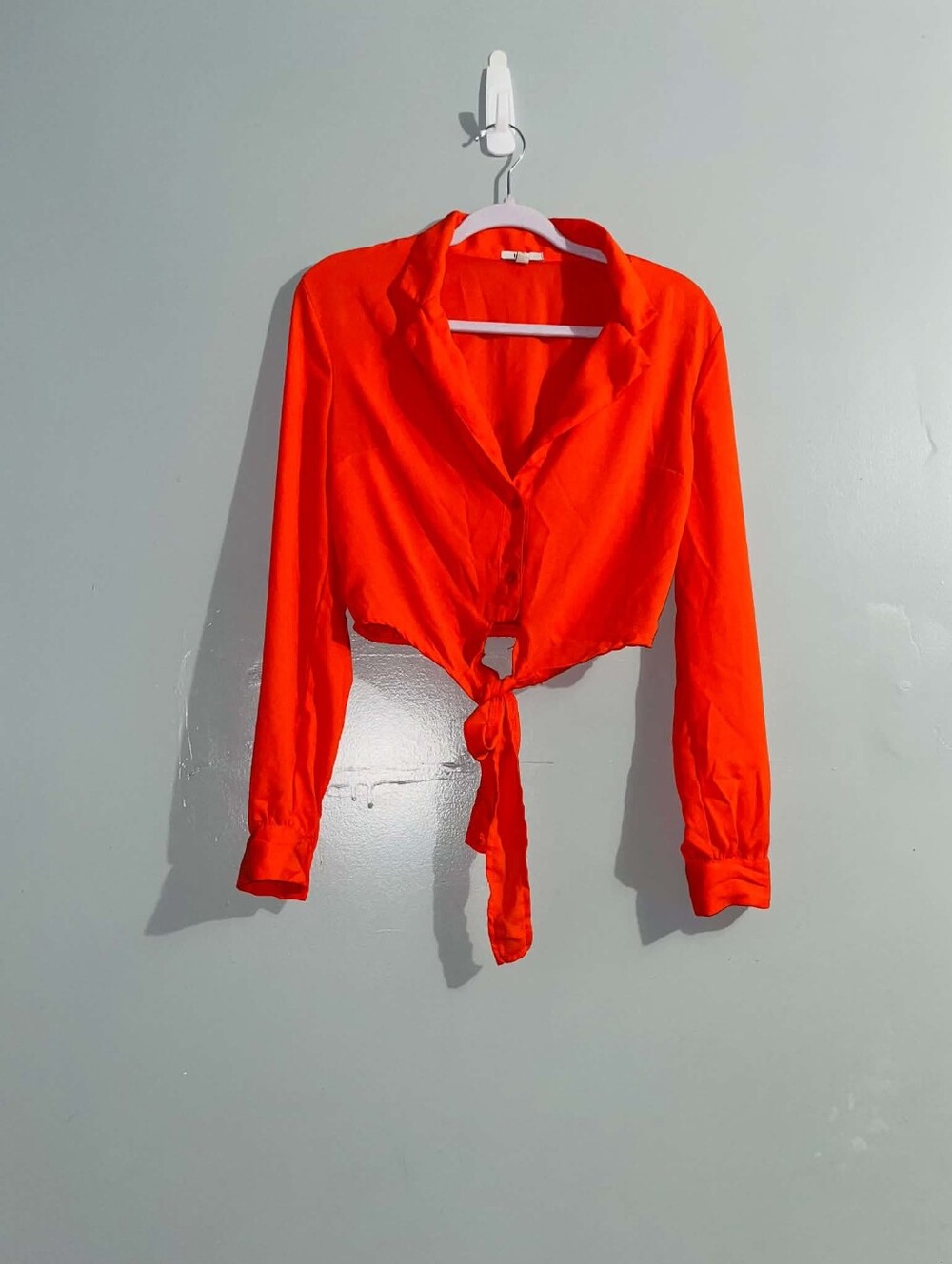 iris Orange Tie-Front Long Sleeve Blouse M